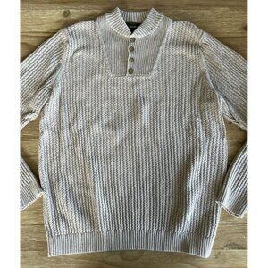 Eddie Bauer Mens Classic Pullover Henley Sweater Oatmeal Beige Knit Size XL Tall
